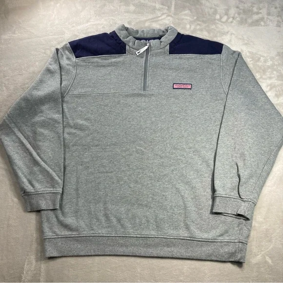 Vineyard Vines Sweater Men's Sz 2XL Gray Pullover Quarter Zip - Picture 1 of 11